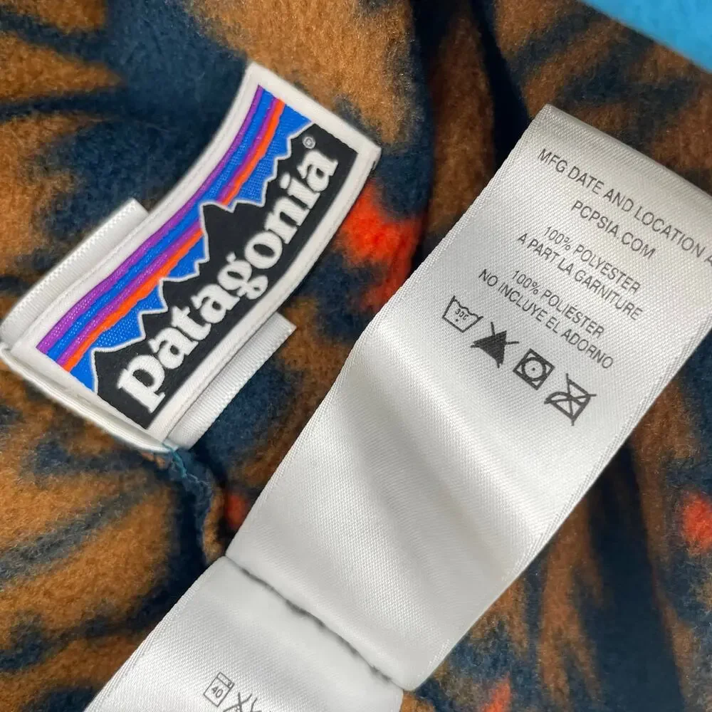 Patagonia Synchilla Pullover Fleece Geometric Orange Blue Aztec Print Youth XXL